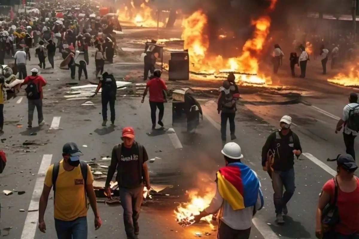 Los manifestantes provocaron incendios en las afueras del Palacio de Miraflores Foto: X(Twitter) @Jfmonin