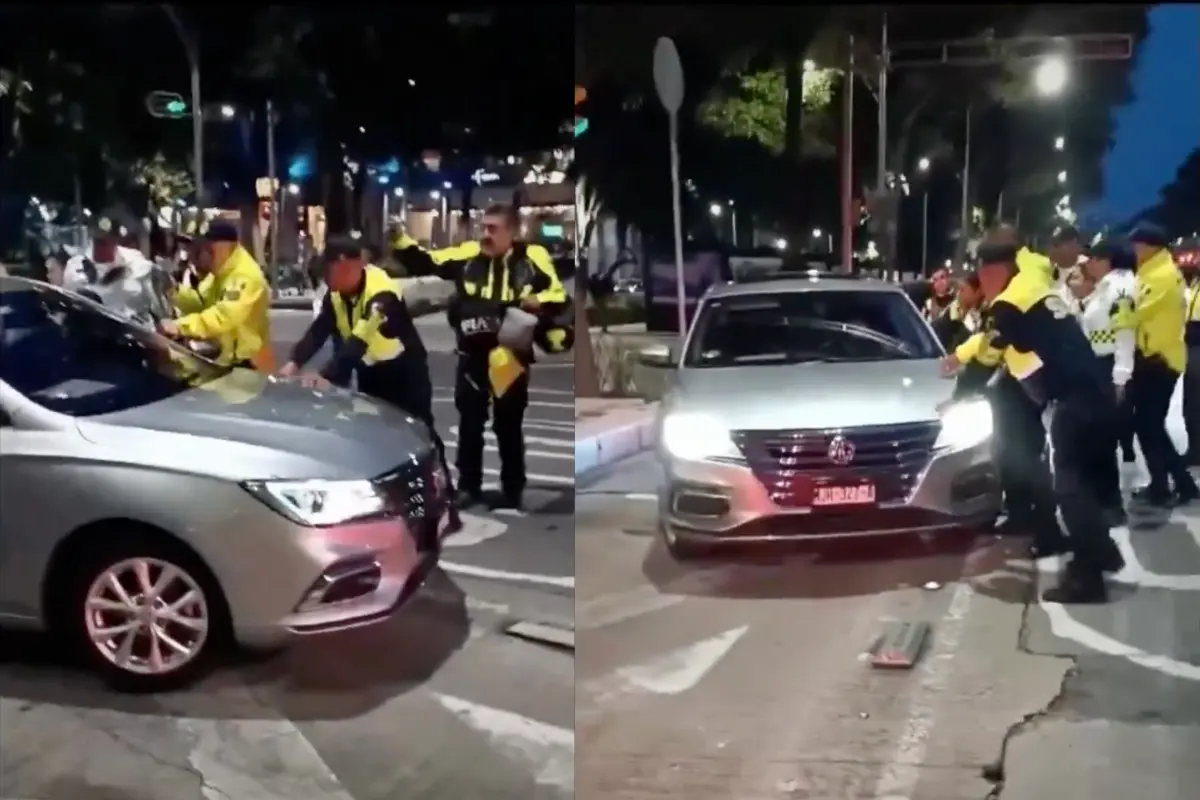 Automovilista intenta huir de elementos de tránsito en Reforma. Foto: SS de @jmorenocdmx