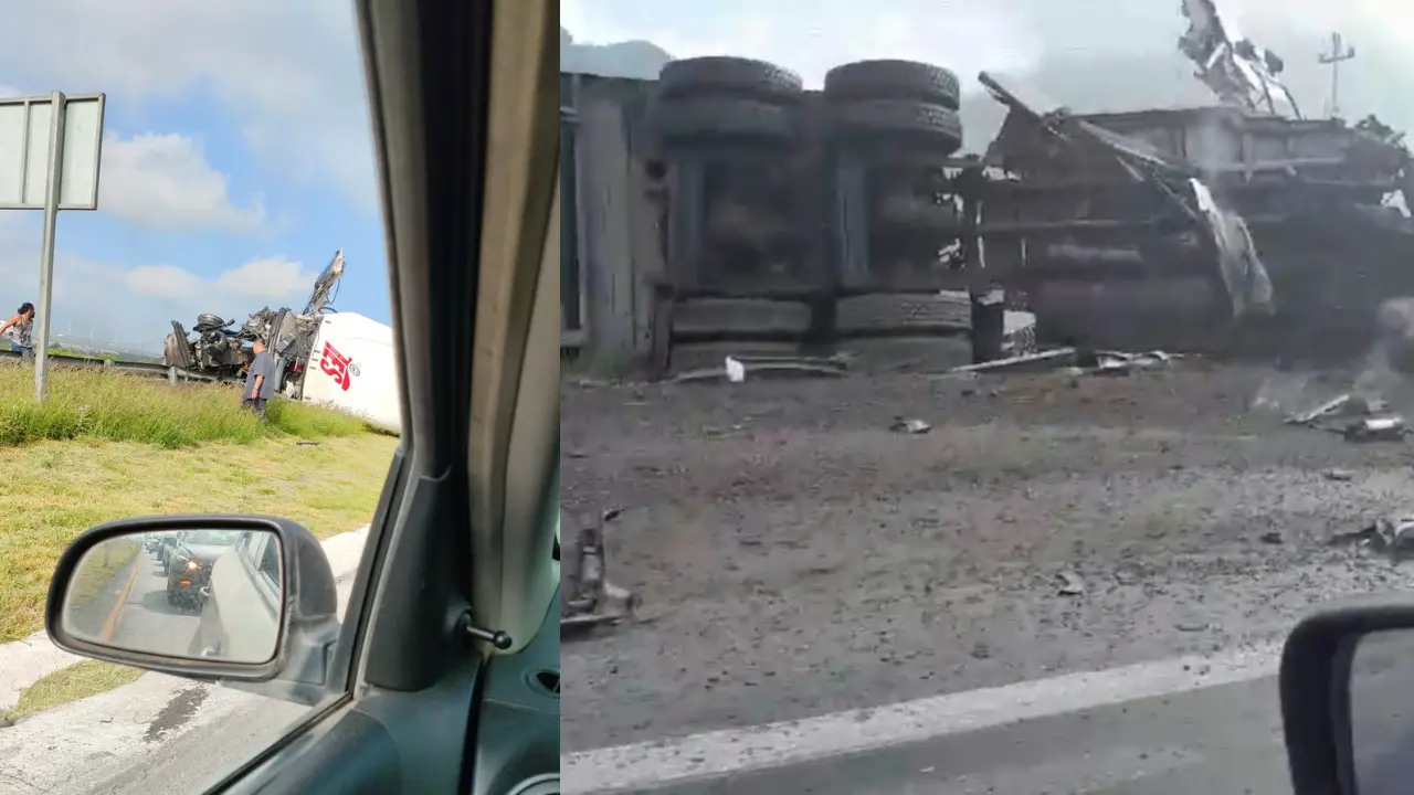 Vuelca tráiler en la carretera / Foto: Redes Sociales