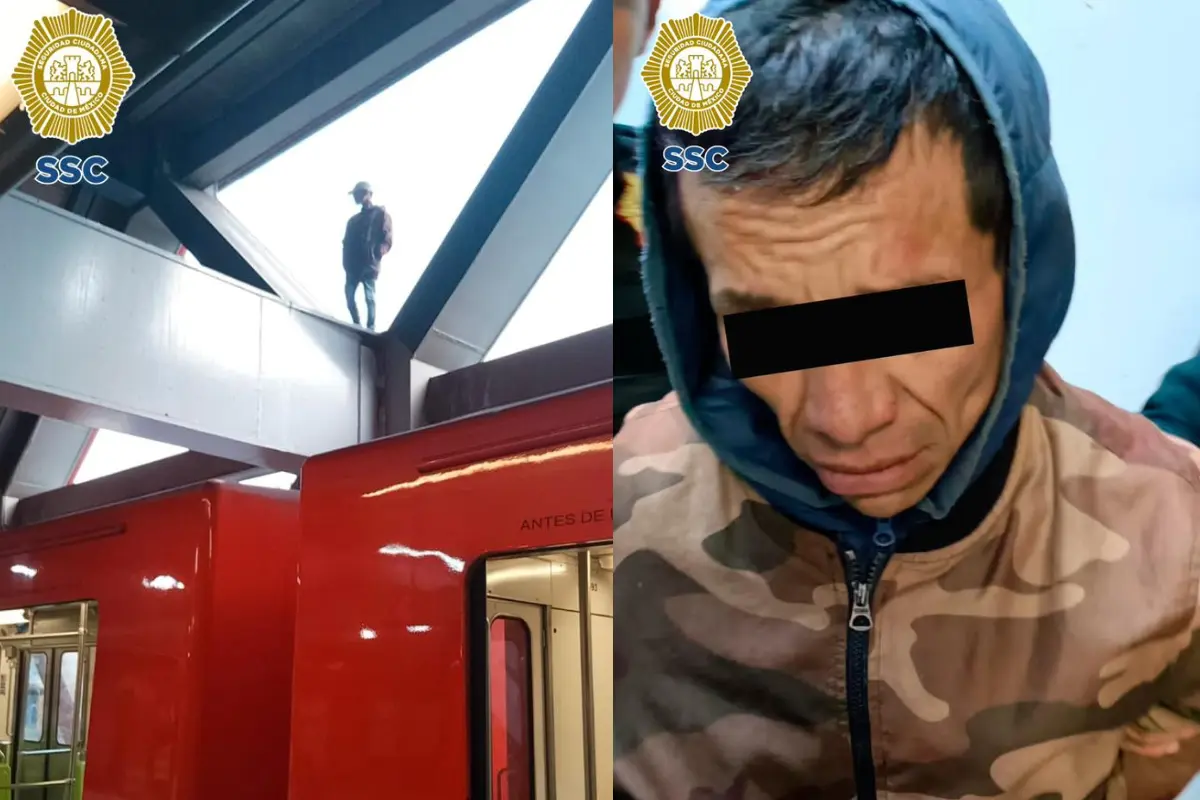 Hombre en estructura del Metro fue detenido tras intentar lanzarse a las vías. Foto: SSC