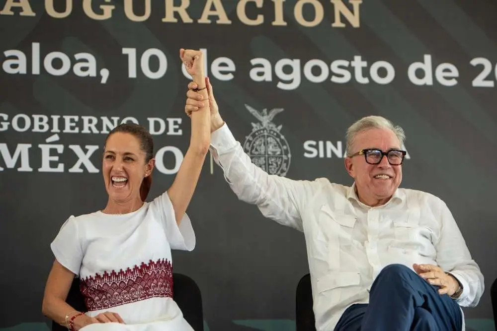 Claudia Sheinbaum mostró su apoyo al gobernador de SInaloa, Rubén Rocha Moya. Foto. @rochamoya_