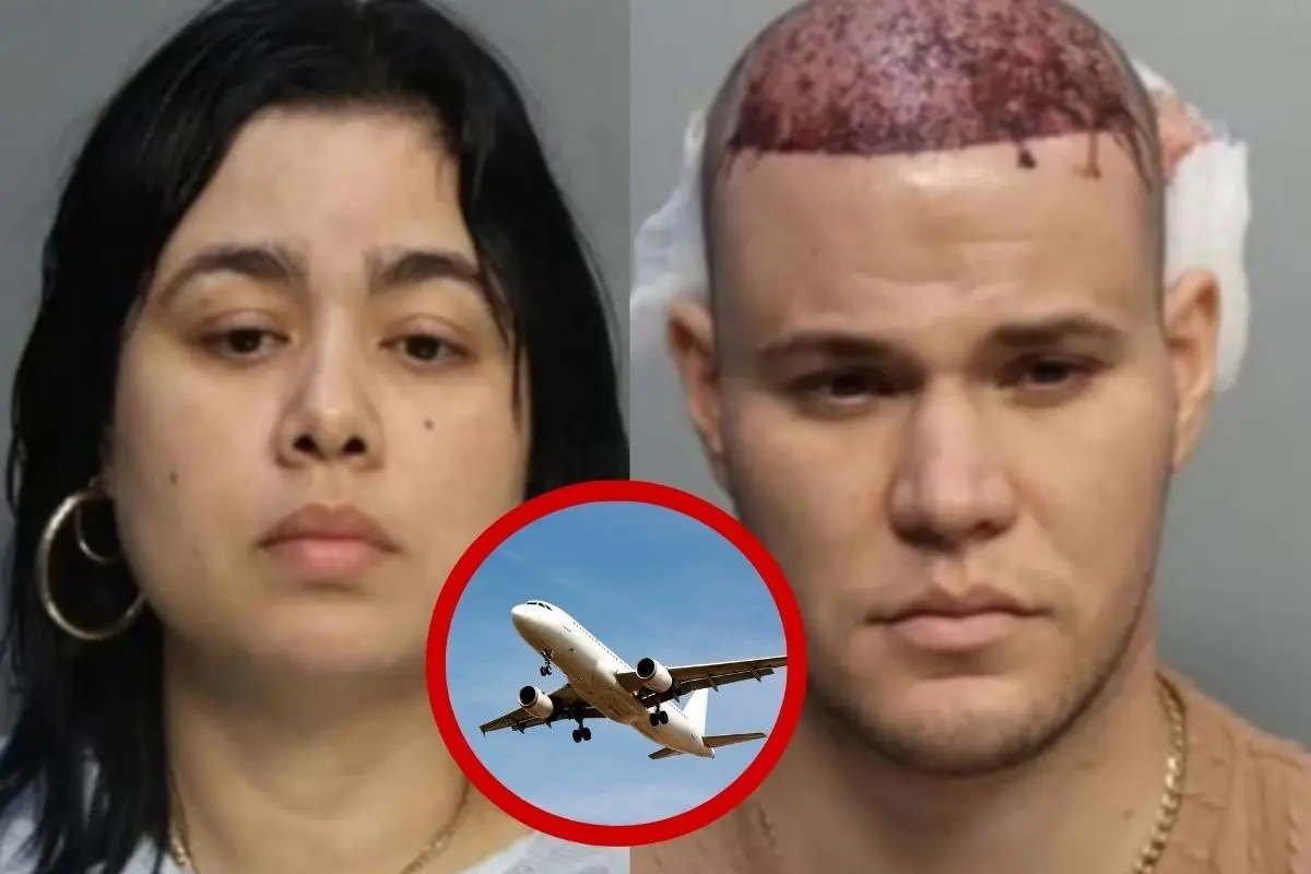 Yusleydis Blanca Loyola y Eugenio Hernández Garnier detenidos en vuelo. Foto: Policía de Miami-Dade