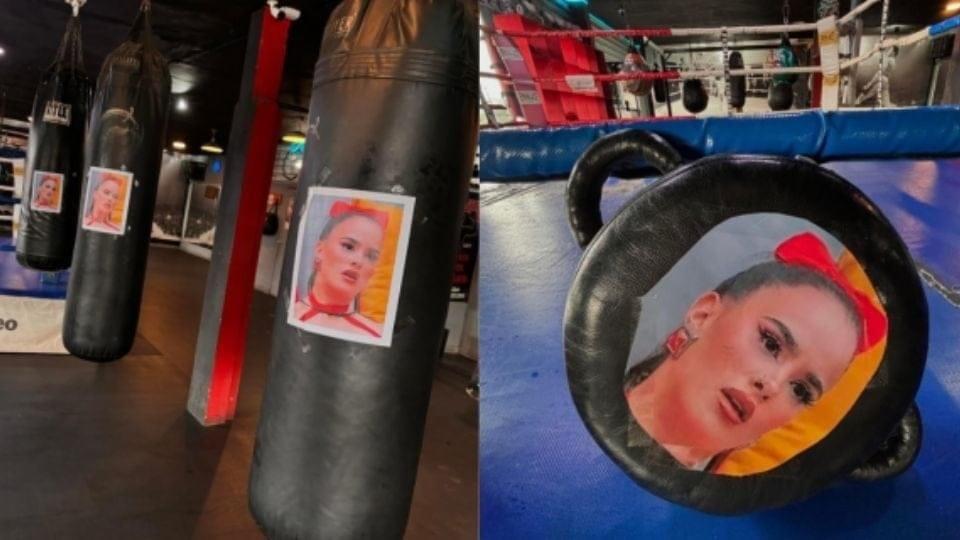 Gimnasio de San Nicolás coloca imágenes de Gala Montes en costales de boxeo Foto: Redes Sociales