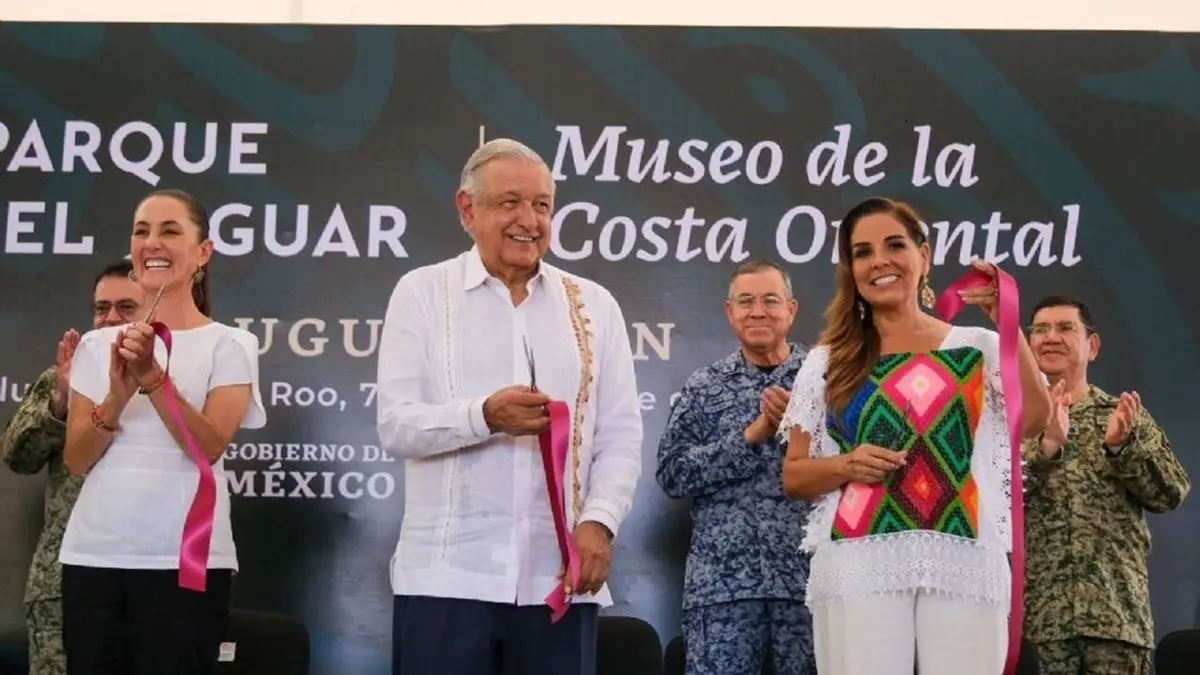 Mara Lezama, Claudia Sheinbaum y Andrés Manuel López Obrador inauguran Parque del Jaguar y el Museo de la Costa Oriental. Foto: @maraledezmaoficial en Instagram.