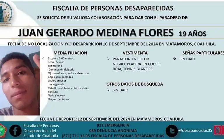 Ficha de búsqueda de Juan Gerardo Medina Flores. (Fotografía: Fiscalía)