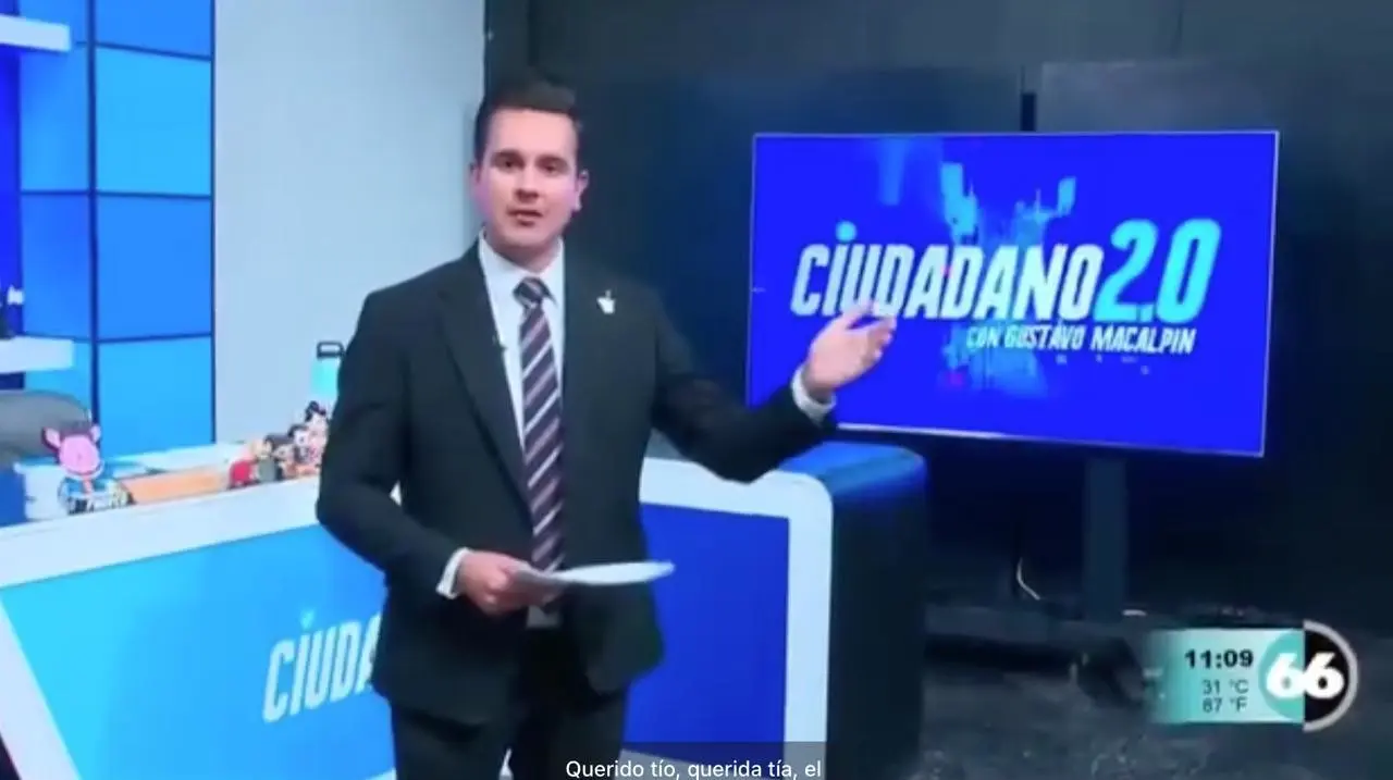 Gustavo Macalpin, periodista y conductor de noticias de Canal 66 en Mexicali, ha sido despedido de manera sorpresiva durante una transmisión en vivo, hecho que se volvió viral en las redes sociales. Foto: Captura de pantalla