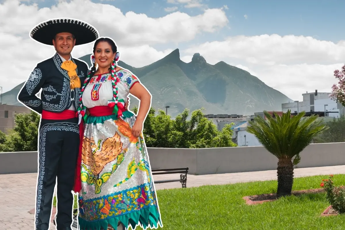 Cerro de la Silla y personas con traje típico de México. Foto: Composición Canva