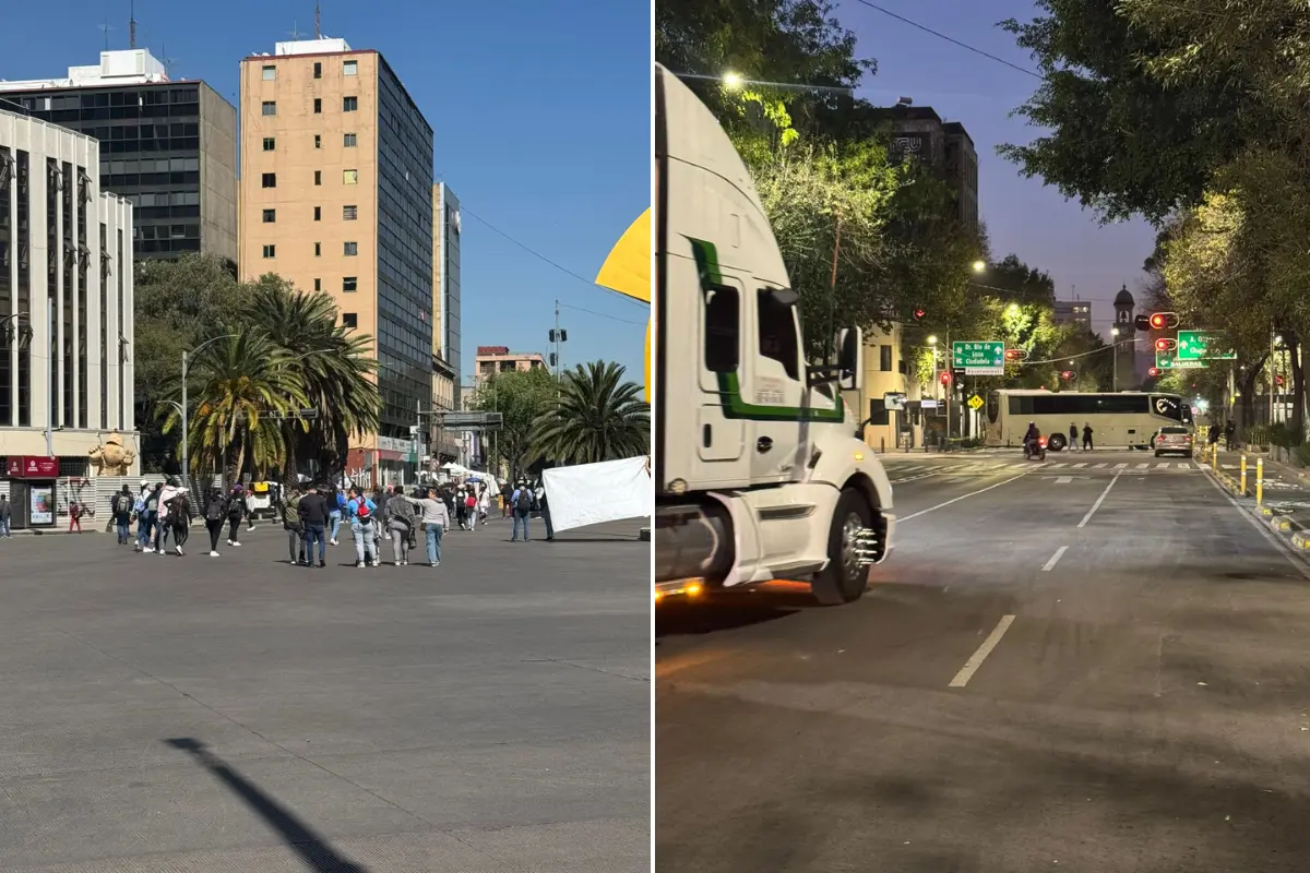 Maestros de la CNTE bloqueando viales con tráileres.  Foto: Ramón Ramírez