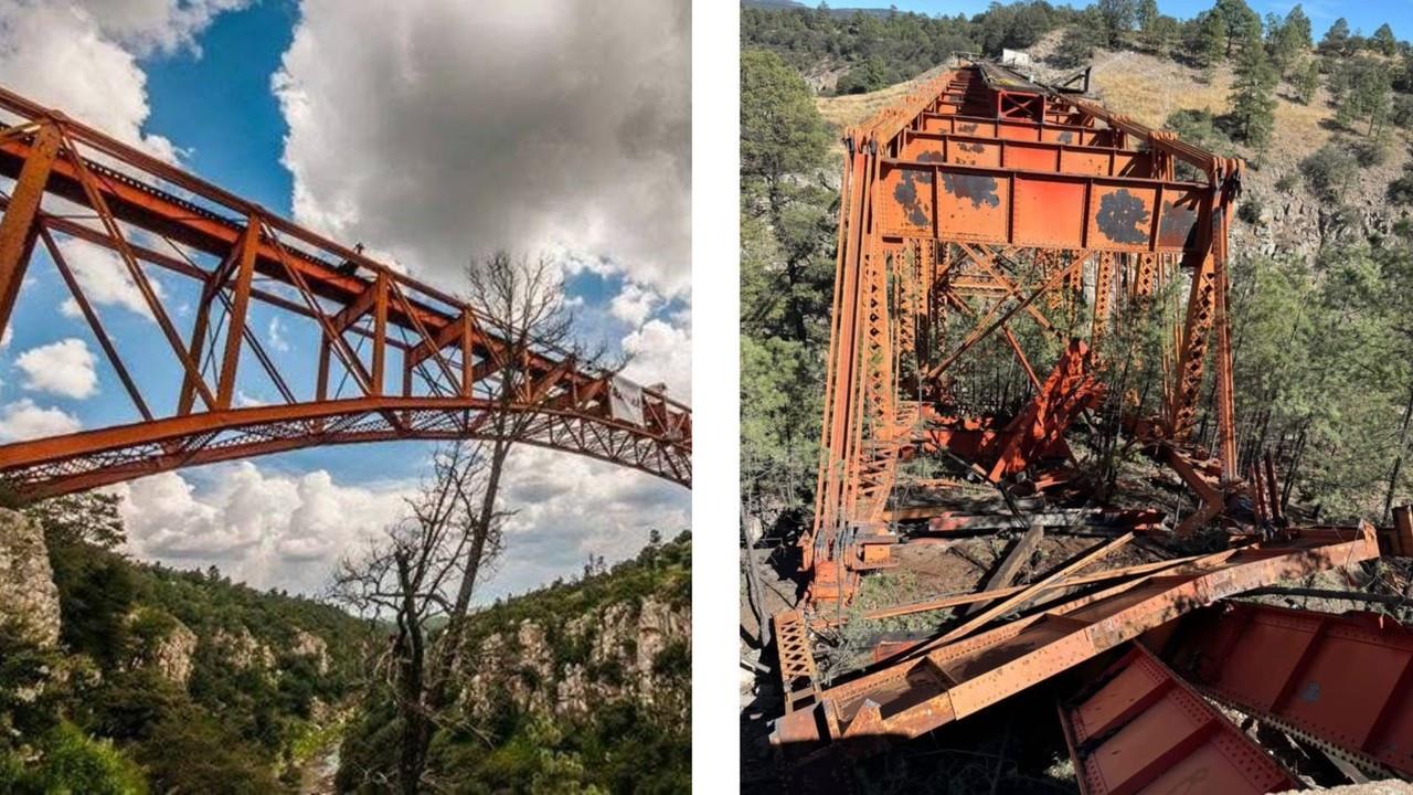 Puente Río Chico al borde de la destrucción. Foto: Facebook Viva Durango/Rafael Sarmiento.