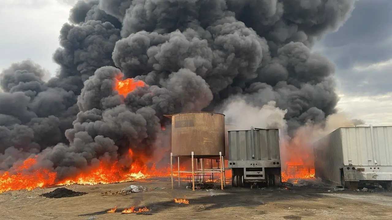 Incendio en fábrica en el municipio de Salinas Victoria. Foto: Protección Civil Nuevo León