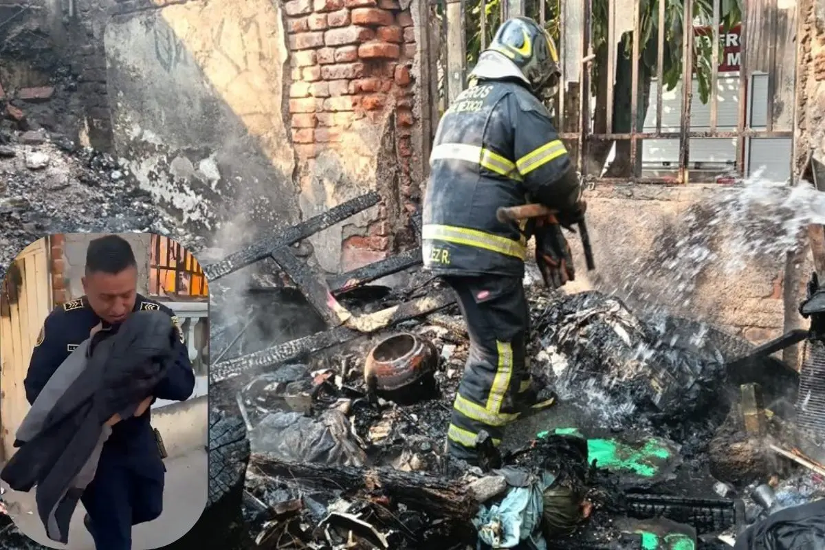 Policía rescata a una menor de un incendio en CDMX Foto: X/@PabloVazC