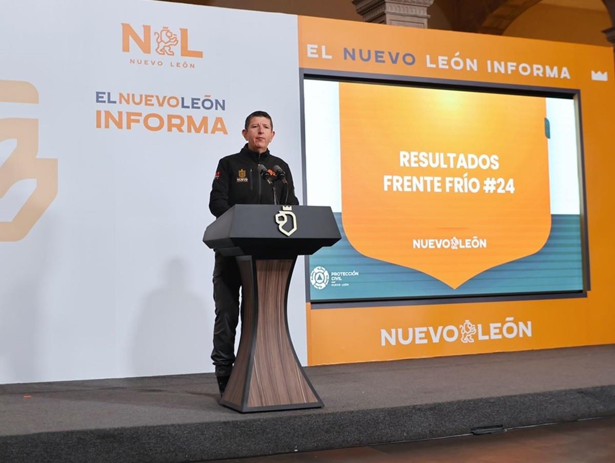 El titular de PC presentando resultados del frente frío número 24 Foto: Protección Civil Nuevo León