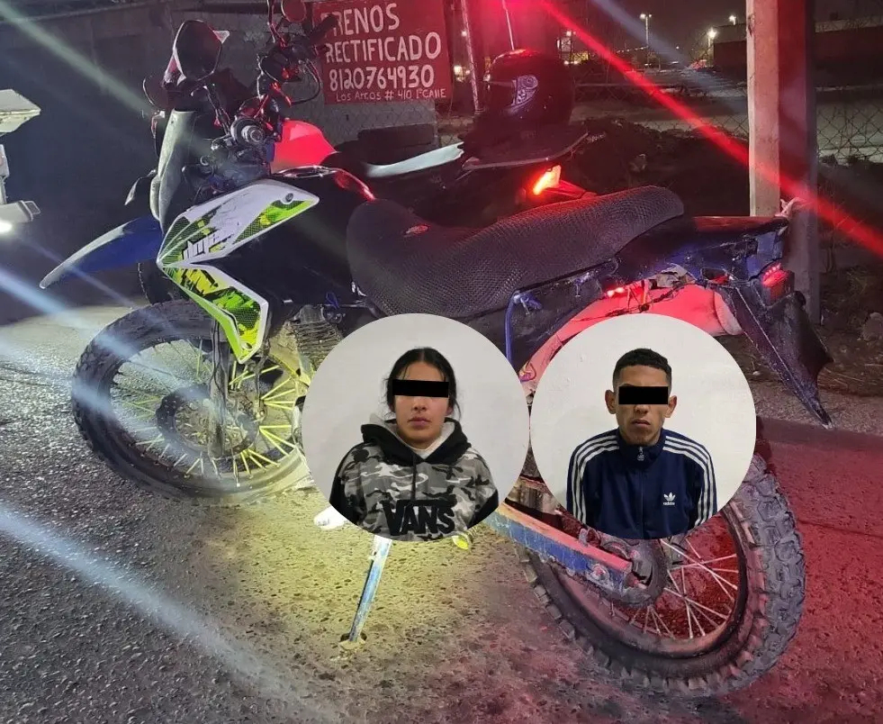 Motocicleta en la que Juan N y Edna N, trataron de escapar de la policía de Guadalupe. Foto: Canva/Policía de Guadalupe.