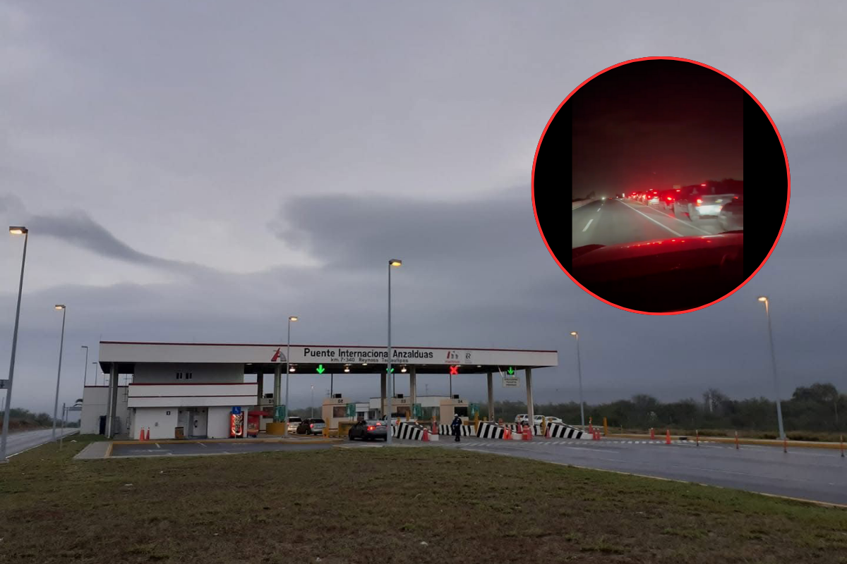 Desde el pasado lunes se registran largas filas previo al cruce del Puente Internacional Anzaldúas en Reynosa. Foto: Sanju Pineda