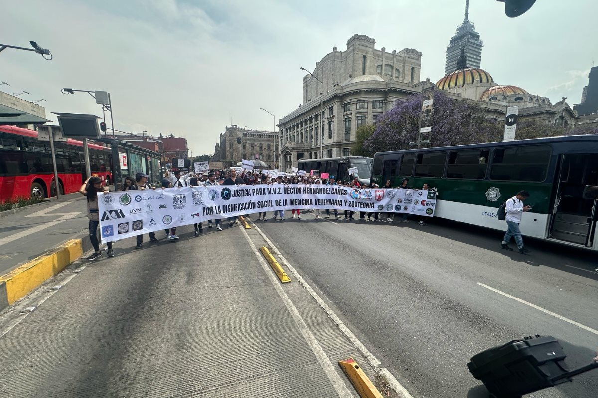 Médicos veterinarios en marcha rumbo al Senado de la República.    Foto: Ramón Ramírez