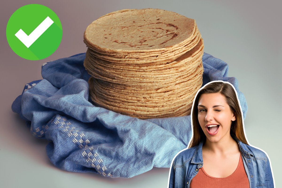 De fondo tortillas en manta, ilustración de palomita, persona guiñando el ojo. Foto: Canva