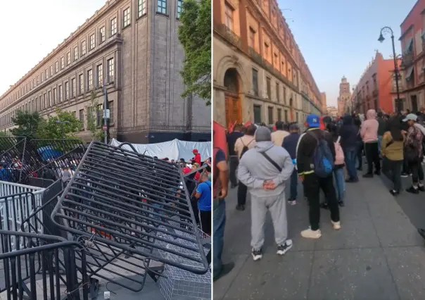 CNTE derriba vallas de Palacio Nacional e intentan sabotear mañanera de Claudia Sheinbaum