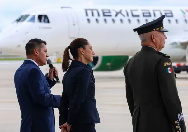 Claudia Sheinbaum recibe primer aeronave Embraer E195 – E2 para Mexicana de Aviación en el AIFA