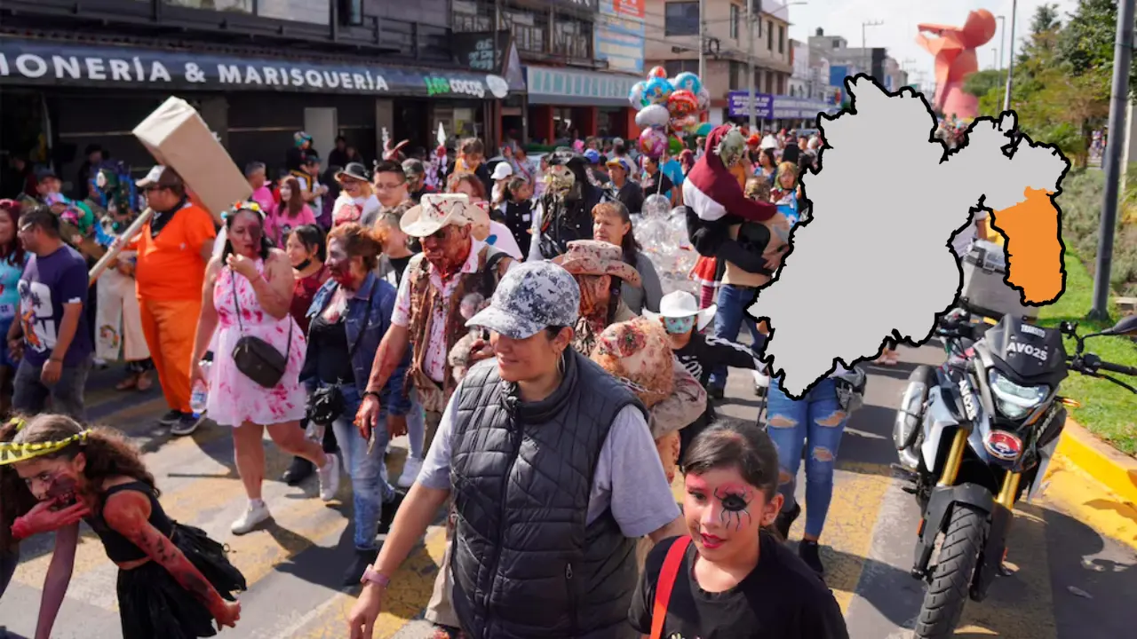 De fondo Día de Muertos en Nezahualcóyotl, mapa de municipio. Foto: X @Adolfo_Cerqueda | Canva