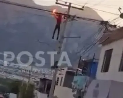 VIDEO| Vecinos captan momento en que hombre se electrocuta y cae de poste en Santa Catarina