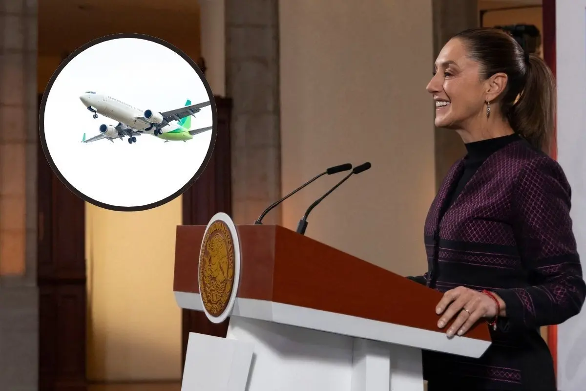 Claudia Sheinbaum y avión. Foto: Presidencia de la República / Freepick / Canva