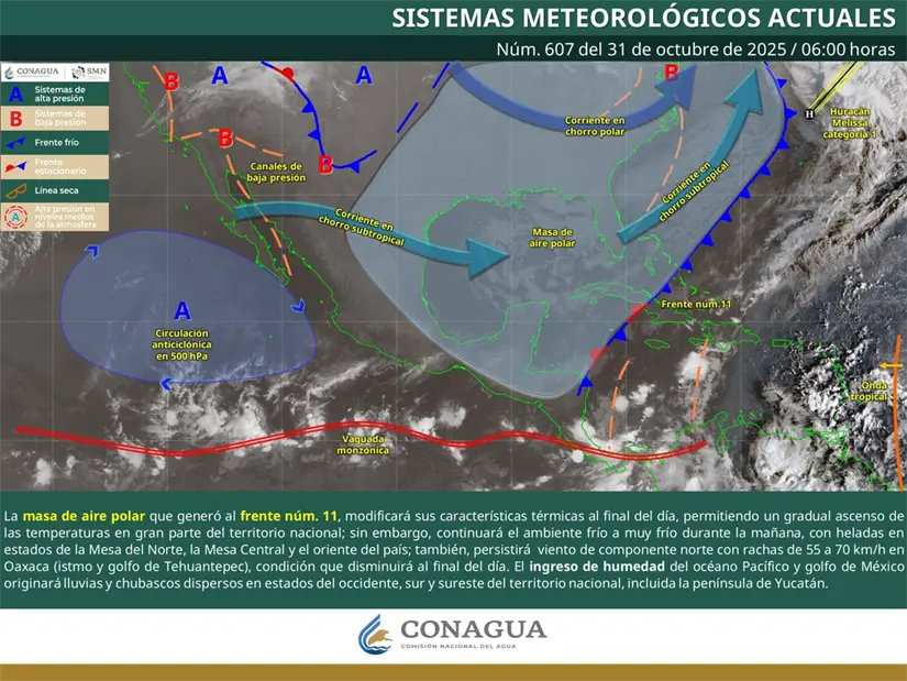 imagen recuadro Sistema meteorológico este 31 de octubre en México / Foto:Servicio Meteorológico Nacional