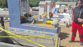 Mujer resulta lesionada tras caer en panteón de Santiago