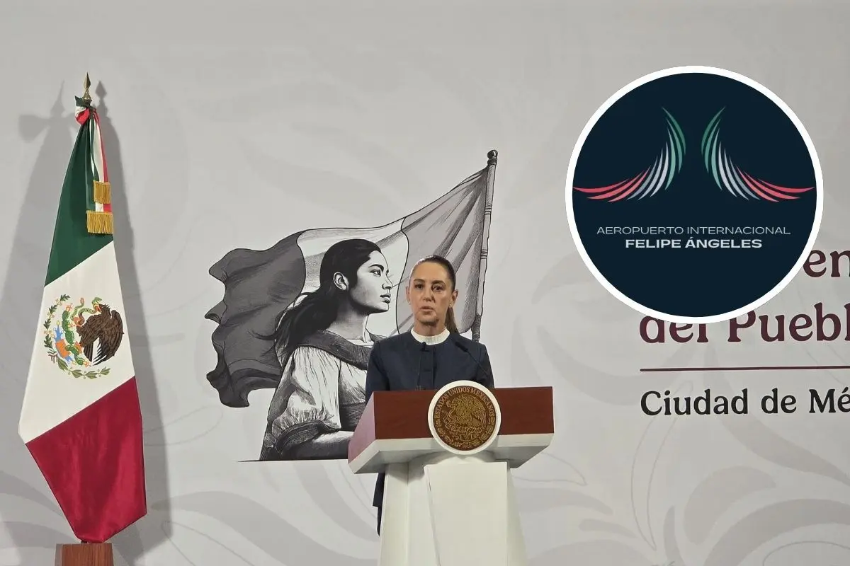 Claudia Sheinbaum y logo del AIFA. Foto: Mario Flores / Facebook (AIFA) / Canva